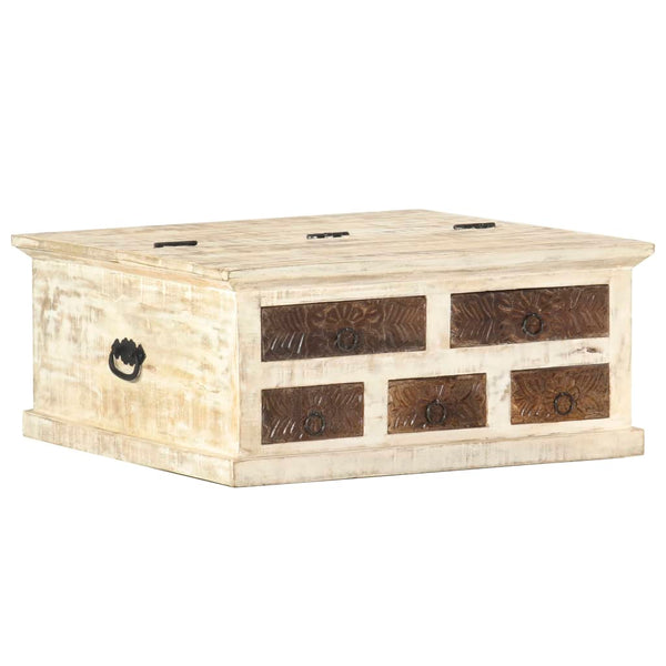 Couchtisch Weiß 68×68×30 cm Massivholz Mango