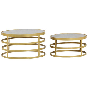 vidaXL Ensemble de 2 tables basses en marbre, couleur laiton et blanc