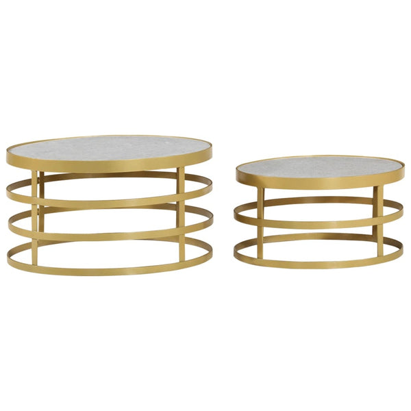vidaXL Ensemble de 2 tables basses en marbre, couleur laiton et blanc