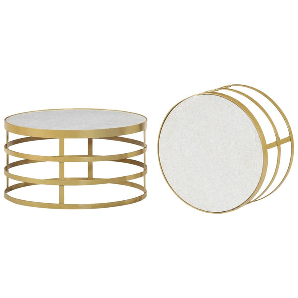 vidaXL Ensemble de 2 tables basses en marbre, couleur laiton et blanc