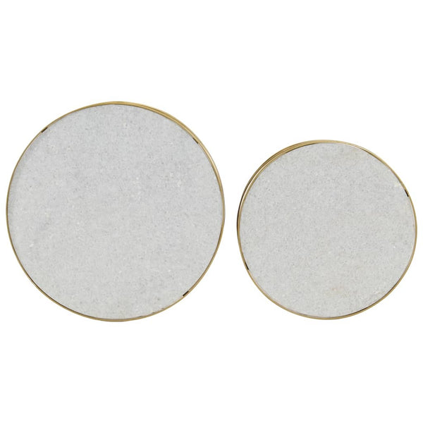 vidaXL Ensemble de 2 tables basses en marbre, couleur laiton et blanc