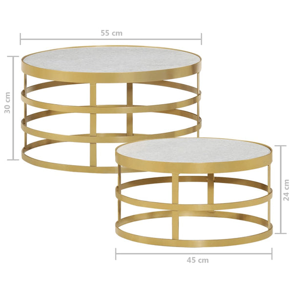 vidaXL Ensemble de 2 tables basses en marbre, couleur laiton et blanc