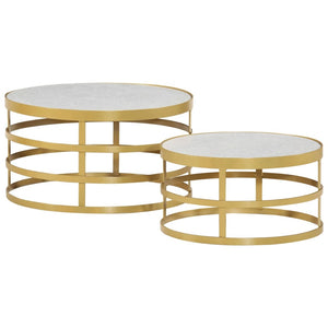 vidaXL Ensemble de 2 tables basses en marbre, couleur laiton et blanc