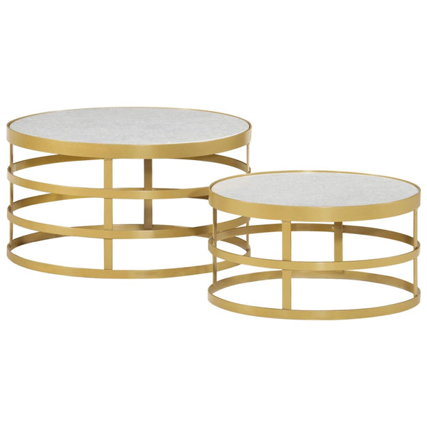 vidaXL Ensemble de 2 tables basses en marbre, couleur laiton et blanc