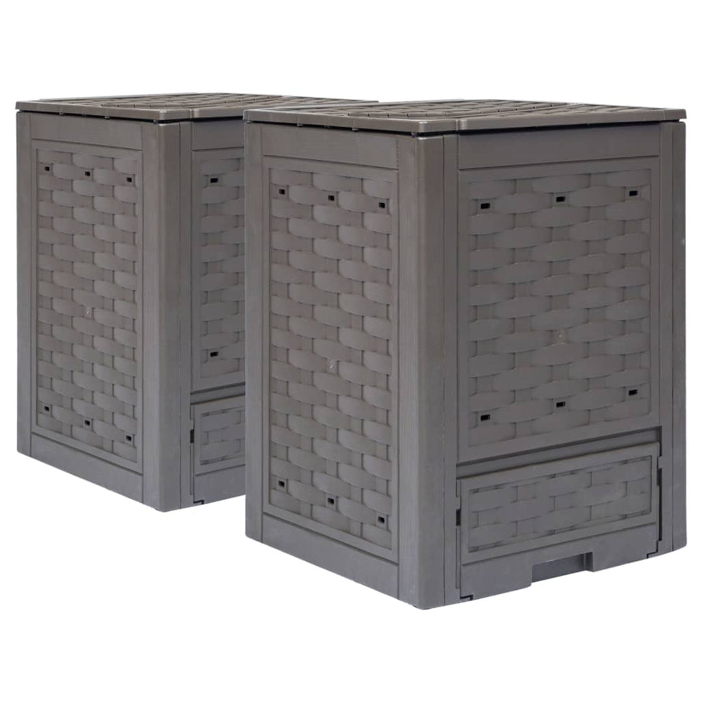 vidaXL Composteur de jardin 2 pcs marron 60x60x83 cm 600 L plastique rotin