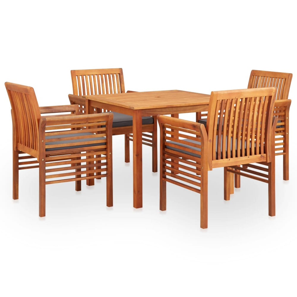 vidaXL Ensemble repas de jardin 5 pcs avec coussins Bois d'acacia massif