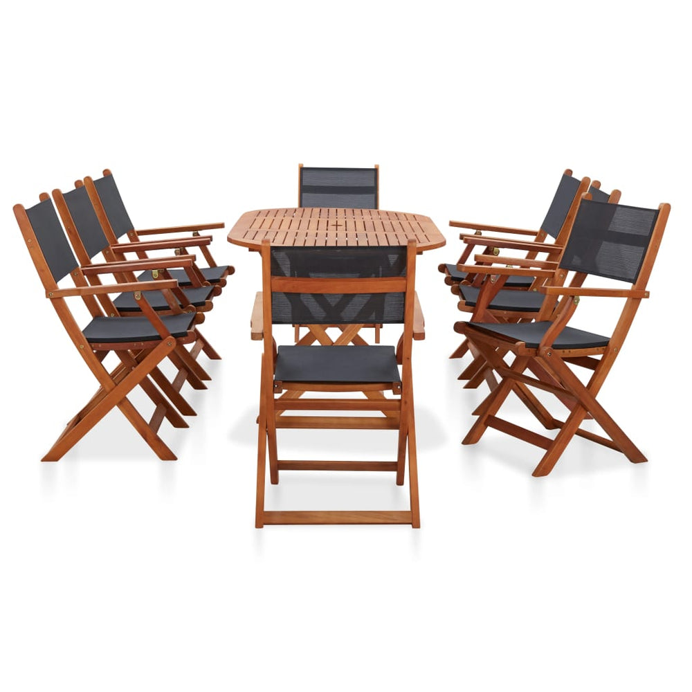 vidaXL Ensemble repas de jardin 9 pcs Bois d'eucalyptus massif et textilène