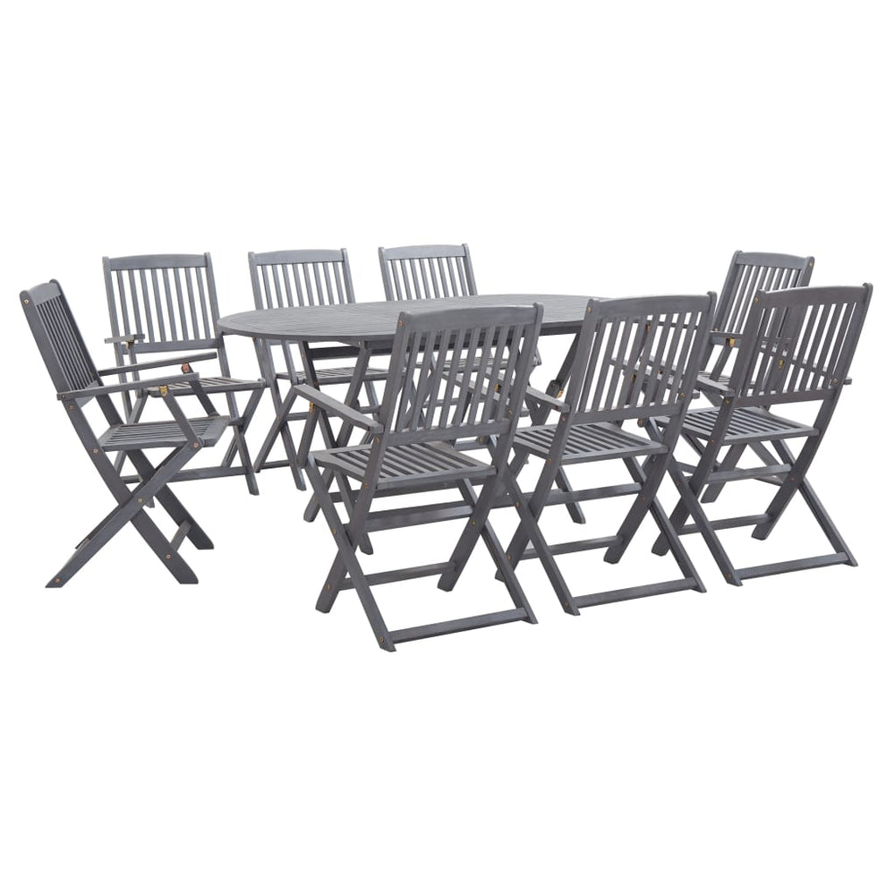 vidaXL Salon de jardin à dîner 9 pcs Bois d'acacia massif Gris