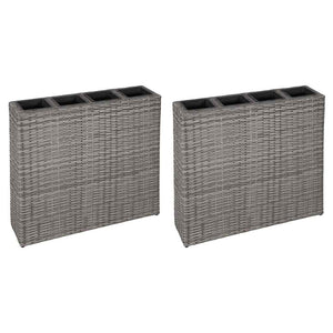 Garten-Hochbeet mit 4 Töpfen 2 Stk. Poly Rattan Grau