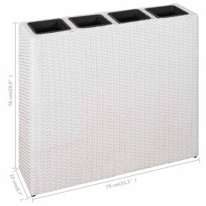 Garten-Hochbeet mit 4 Töpfen 2 Stk. Poly Rattan Weiß