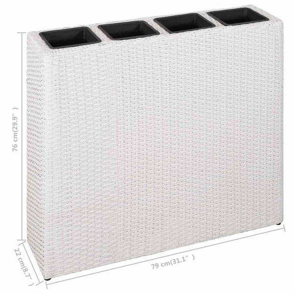 Garten-Hochbeet mit 4 Töpfen 2 Stk. Poly Rattan Weiß