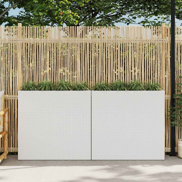 Garten-Hochbeet mit 4 Töpfen 2 Stk. Poly Rattan Weiß