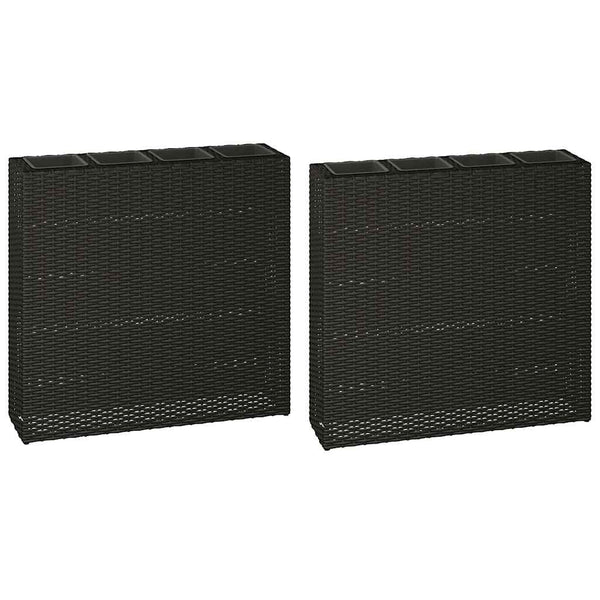 Garten-Hochbeet mit 4 Töpfen 2 Stk. Poly Rattan Schwarz