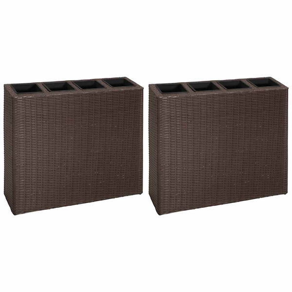 Garten-Hochbeet mit 4 Töpfen 2 Stk. Poly Rattan Braun