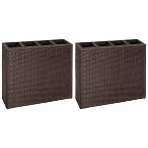 Garten-Hochbeet mit 4 Töpfen 2 Stk. Poly Rattan Braun