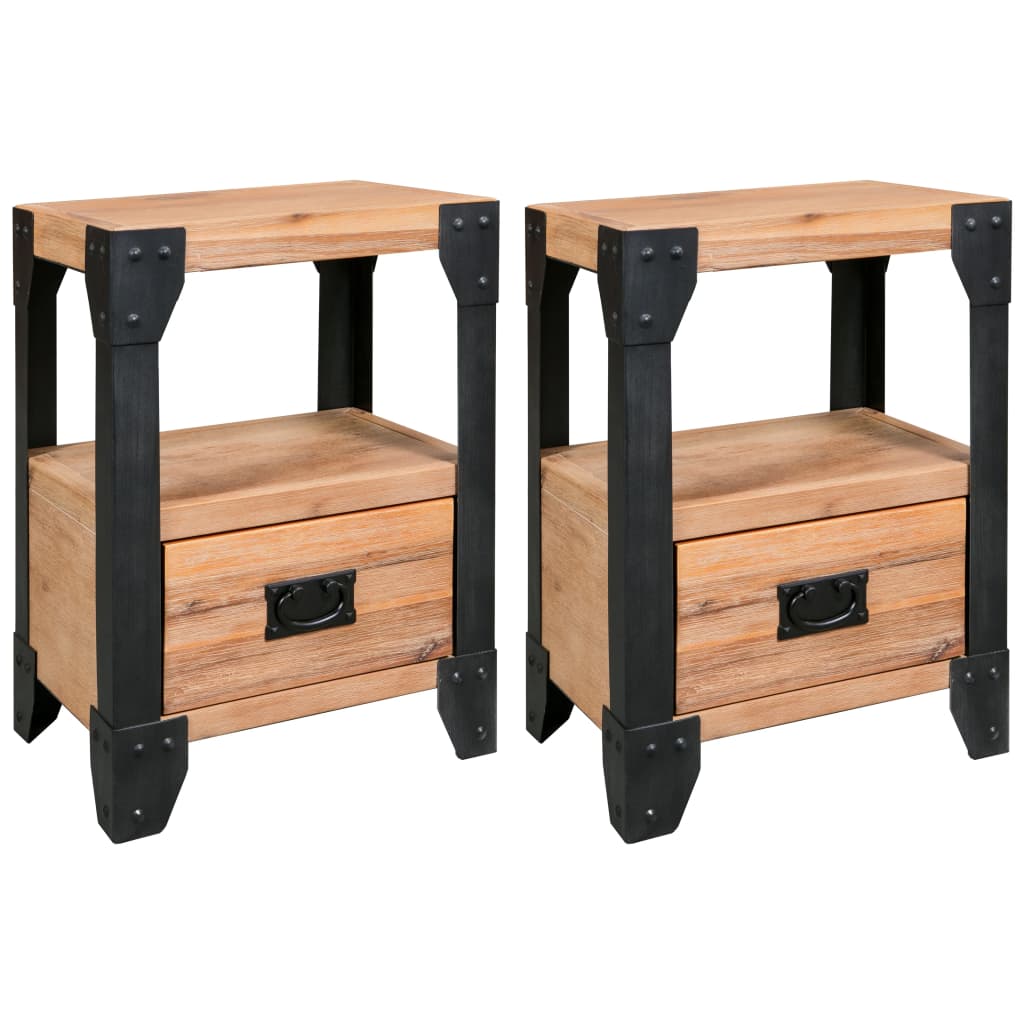 vidaXL Tables de chevet 2 pcs Bois d'acacia massif et acier 40 x 30 x 54 cm