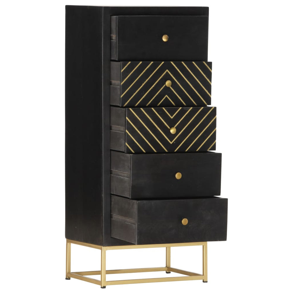 Schubladenschrank Schwarz Golden 45x30x105cm Mangoholz