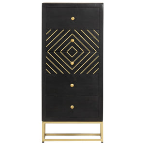 Schubladenschrank Schwarz Golden 45x30x105cm Mangoholz