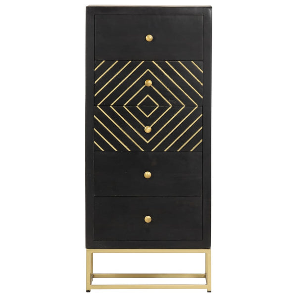 Schubladenschrank Schwarz Golden 45x30x105cm Mangoholz