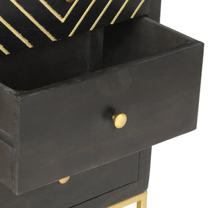 Schubladenschrank Schwarz Golden 45x30x105cm Mangoholz