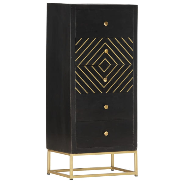 Schubladenschrank Schwarz Golden 45x30x105cm Mangoholz