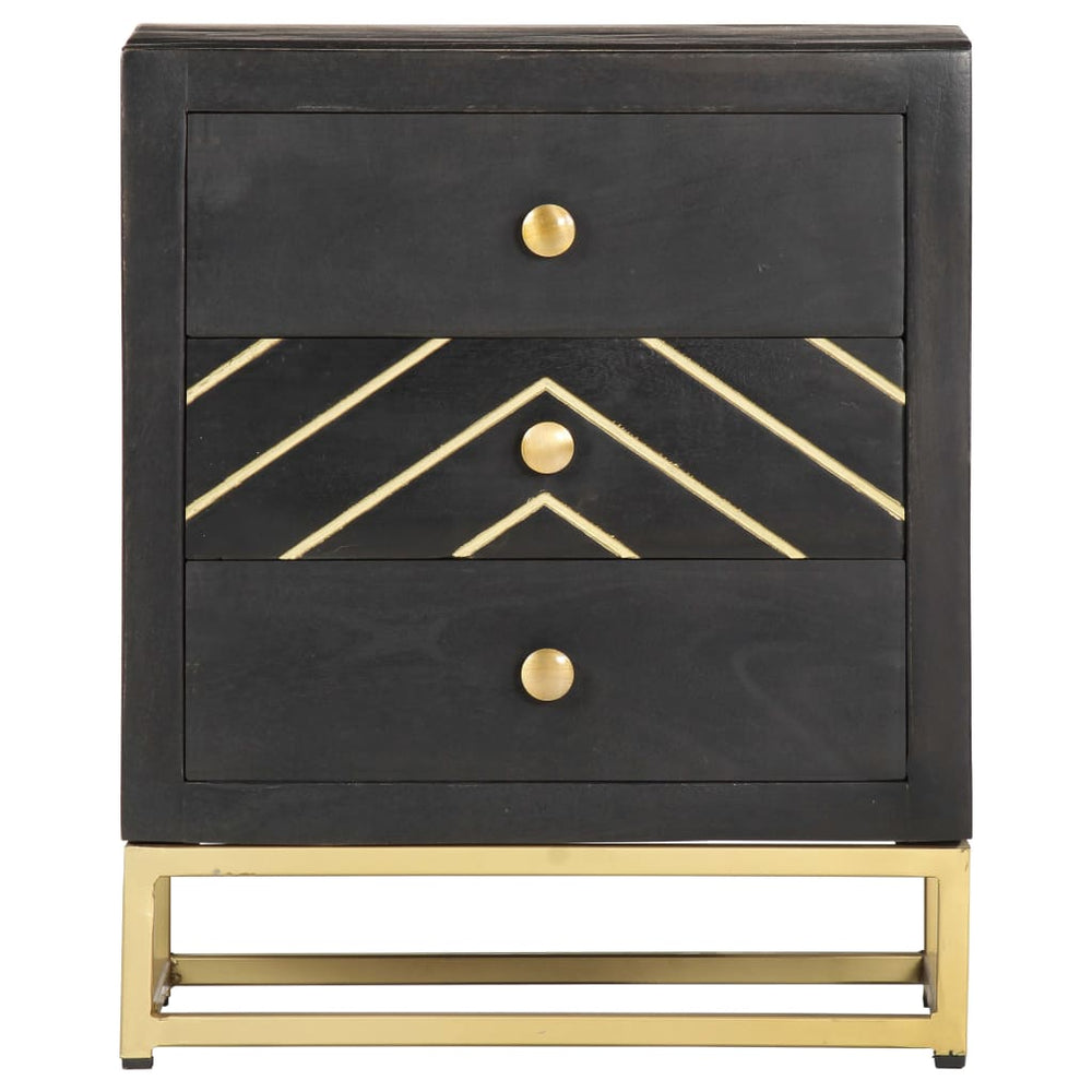 Nachttisch Schwarz und Golden 40 x 30 x 50 cm Mango Massivholz