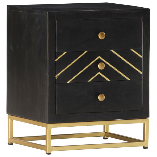 Nachttisch Schwarz und Golden 40 x 30 x 50 cm Mango Massivholz