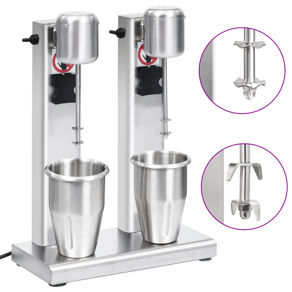 vidaXL Milkshake Maker with Two Cups Stainless Steel 2 L