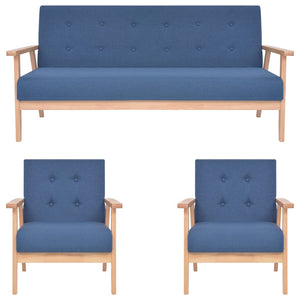 3-tlg. Sofagarnitur Stoff Blau
