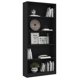 Schwarzes Bücherregal mit 5 Fächern