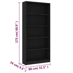 Schwarzes Bücherregal mit 5 Fächern