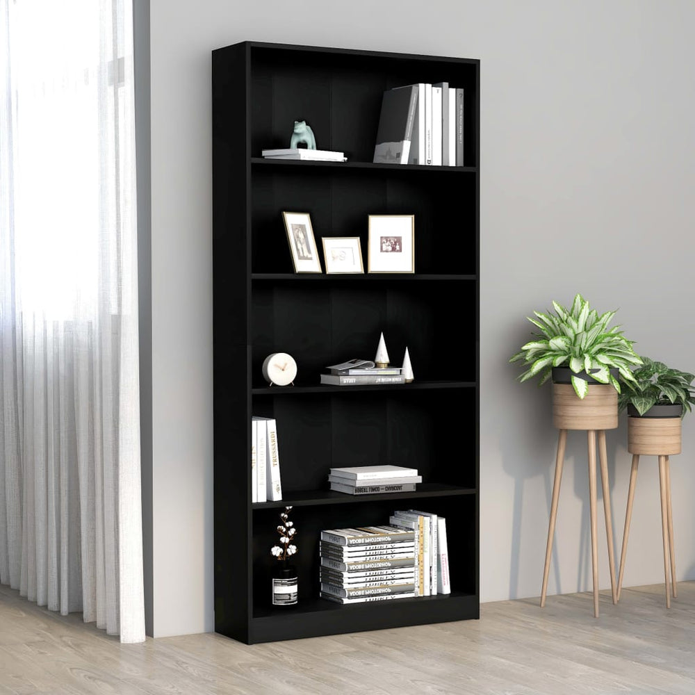 Schwarzes Bücherregal mit 5 Fächern