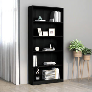 Schwarzes Bücherregal mit 5 Fächern