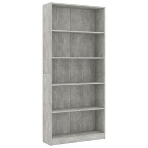 Betongraues Bücherregal mit 5 Fächern