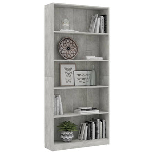 Betongraues Bücherregal mit 5 Fächern