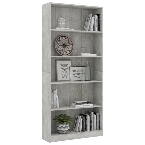 Betongraues Bücherregal mit 5 Fächern