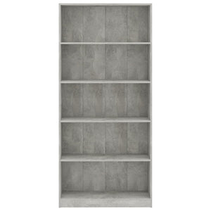 Betongraues Bücherregal mit 5 Fächern