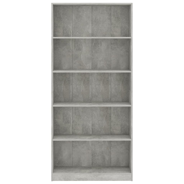 Betongraues Bücherregal mit 5 Fächern
