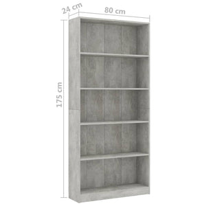 Betongraues Bücherregal mit 5 Fächern