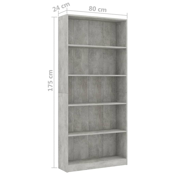 Betongraues Bücherregal mit 5 Fächern