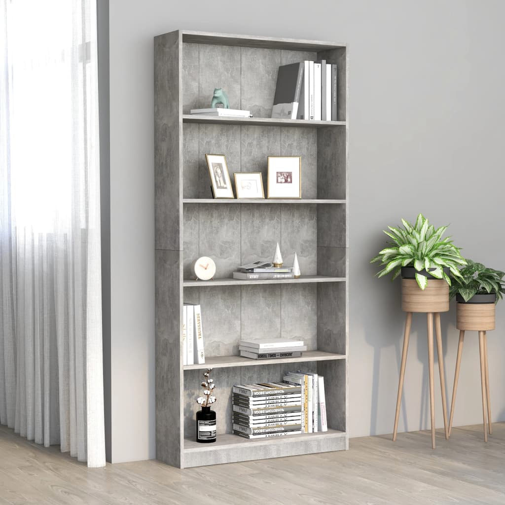 Betongraues Bücherregal mit 5 Fächern