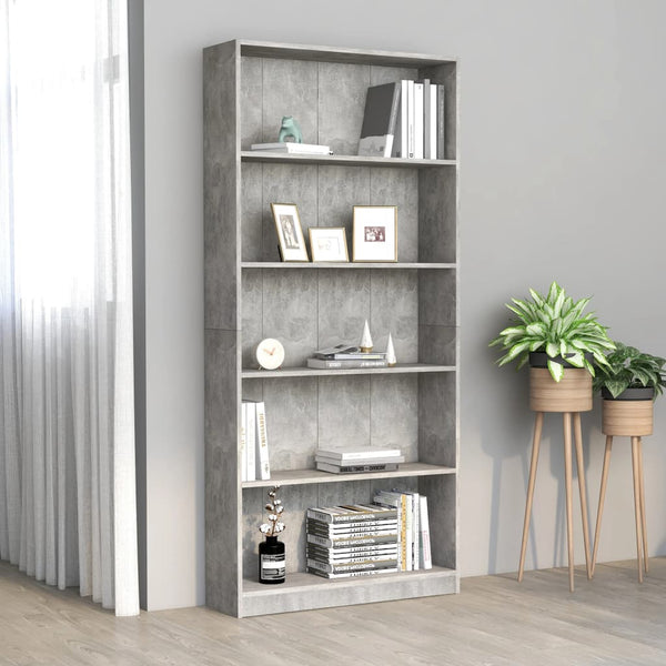 Betongraues Bücherregal mit 5 Fächern