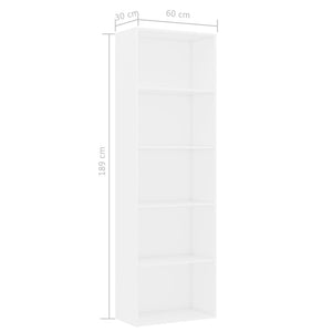 Bücherregal Weiß, 5 Fächer, 60x189 cm