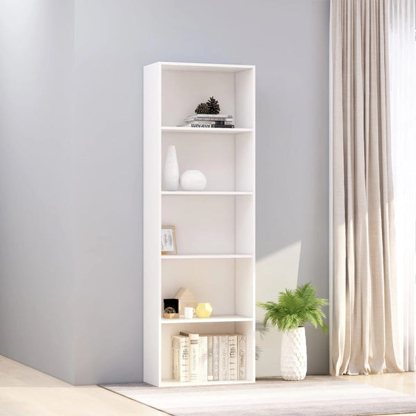 Bücherregal Weiß, 5 Fächer, 60x189 cm