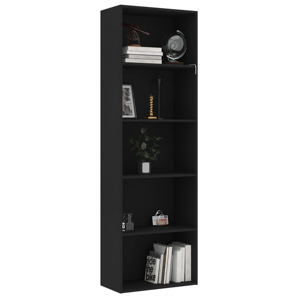 Schwarzes Bücherregal mit 5 Fächern