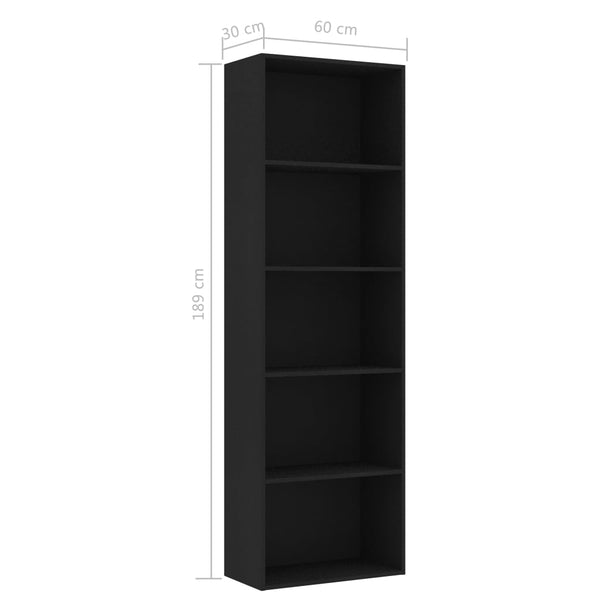 Schwarzes Bücherregal mit 5 Fächern