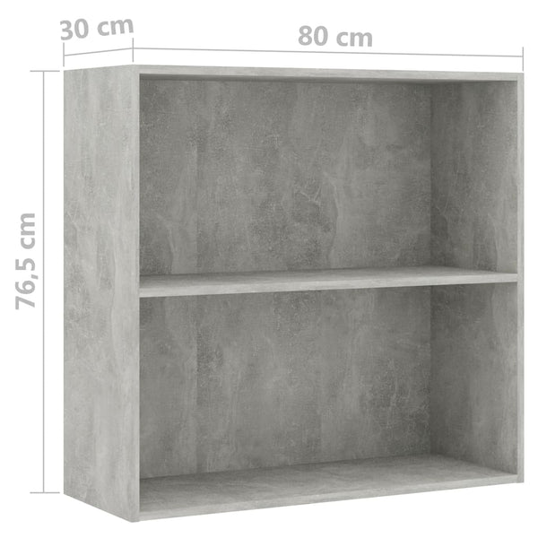 Betongraues Bücherregal mit 2 Fächern