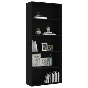 Schwarzes Bücherregal mit 5 Fächern