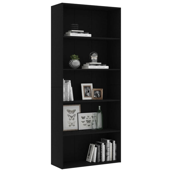 Schwarzes Bücherregal mit 5 Fächern