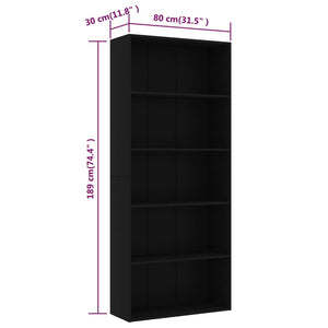 Schwarzes Bücherregal mit 5 Fächern